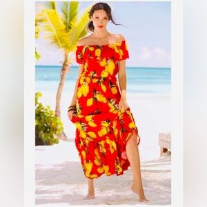 Alexia Admor New York Red & Lemons Beach Island Maxi Dress NWT